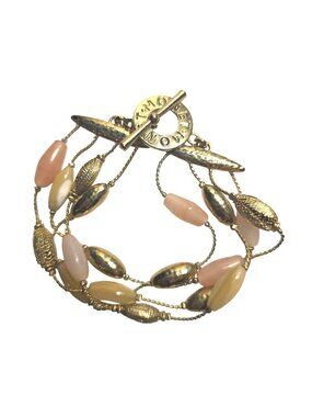 Monet Bracelet Pink Gold Beads Multi-Strand Toggle Closure womens jewelry